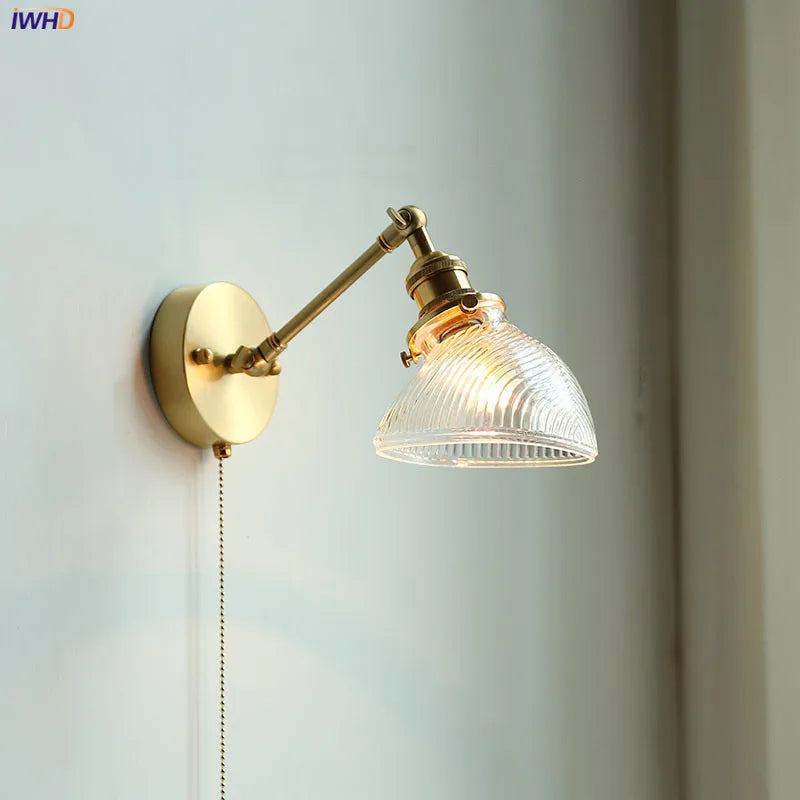 AuroraLux Nordic Wandlamp – Moderne Koperen Wandlamp met Trekschakelaar & Glazen Kap - wandlamp