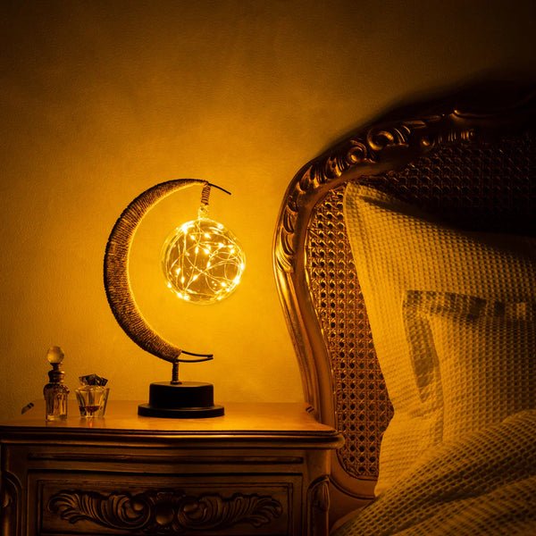Betoverde Maanlamp Van Glas Met Warm Licht Voor Op De Tafel - tafellampen - gemonteerd