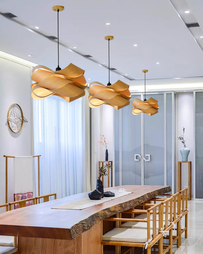 Houten Moderne Hanglamp Voor In De Eetkamer - hanglampen - zijaanzicht