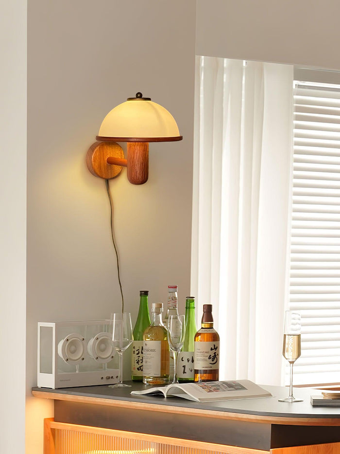 Paddenstoel Houten Wandlamp