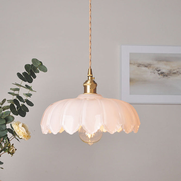 Vintage Glazen Bloem Hanglamp - hanglampen - zijaanzicht