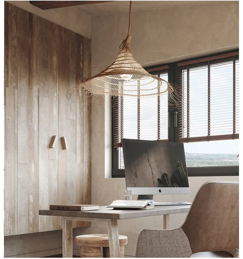 “RattanAura Wabi-Sabi Hanglamp” – Japanse LED Pendel Lamp met Ratten-Design - hanglampen - verlicht