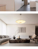 Wabi-Sabi Luxe Stoffen LED Plafondlamp – Minimalistische Rond Vliegende Schotel Hanglamp