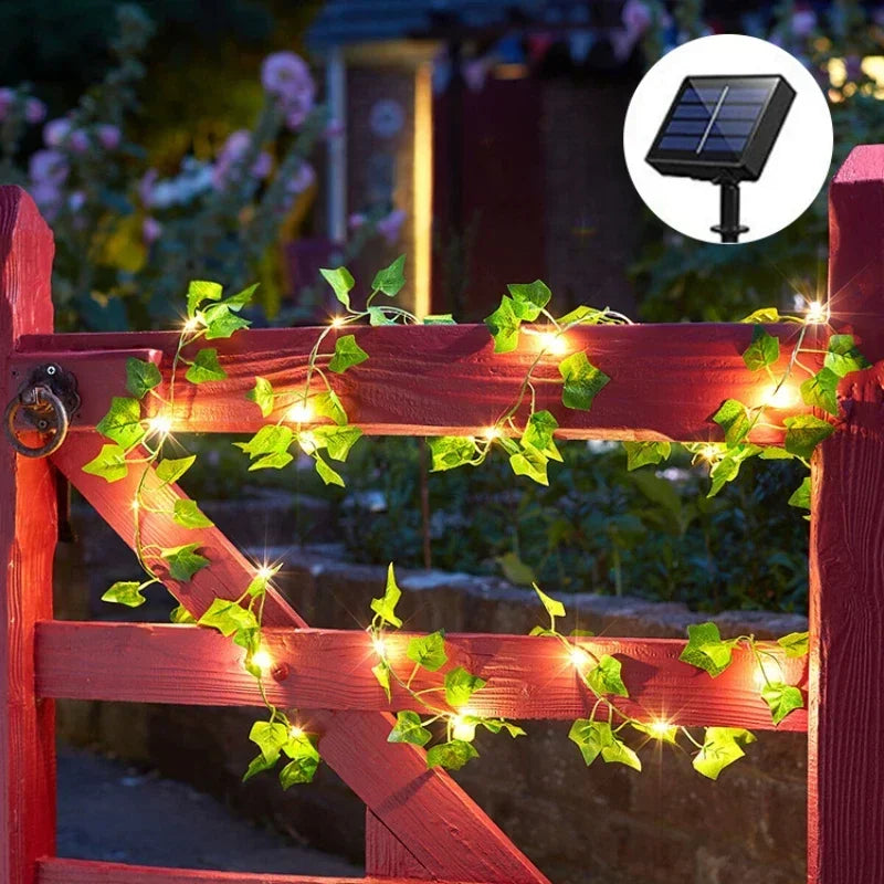 SolarLeaf Sfeerverlichting – Zonnelamp Slinger met Kunstbloemen & Bladeren - buitenverlichting - detail