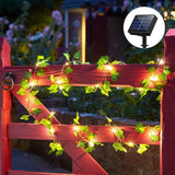 SolarLeaf Sfeerverlichting – Zonnelamp Slinger met Kunstbloemen & Bladeren