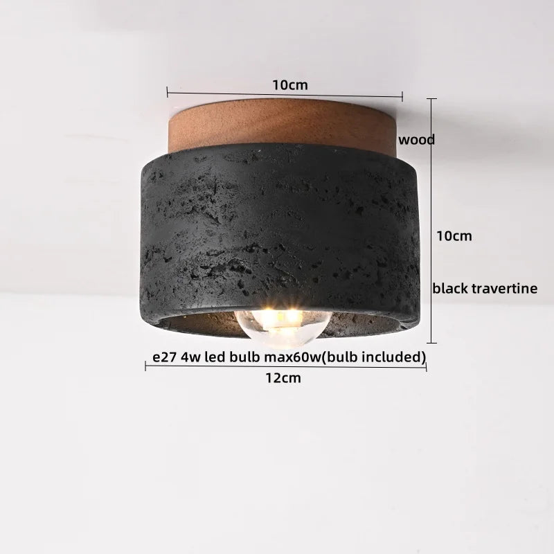 LumiSabi Travertin Natuursteen LED Plafondlamp – Moderne Wabi-Sabi Lamp - plafondlampen - zijaanzicht
