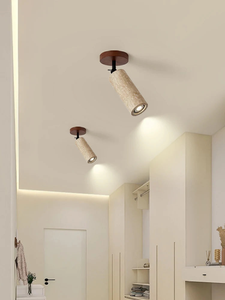 LumiSabi Travertin Natuursteen LED Plafondlamp – Moderne Wabi-Sabi Lamp - plafondlampen - sfeerbeeld