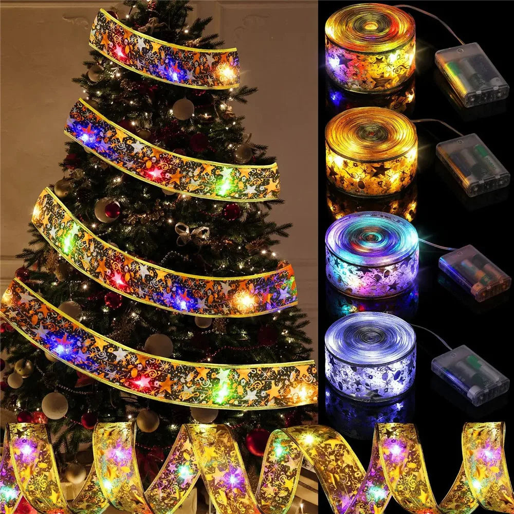 LumiRibbon Gouden Kerstlint Lichtslinger – 2M/5M/10M LED - buitenverlichting - sfeerbeeld