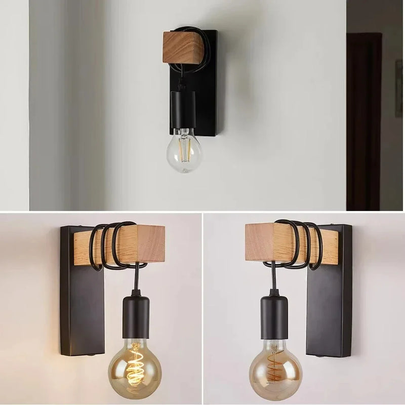 RetroLume – Vintage Wandlamp van Hout & IJzer met LED E27 | Industrieel & Loft Design