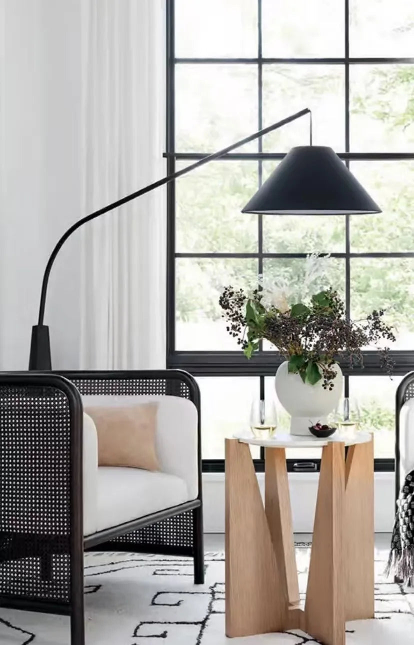 LumiArc – Luxe Houten Boogvloerlamp met Stoffen Kap - vloerlamp - close-up