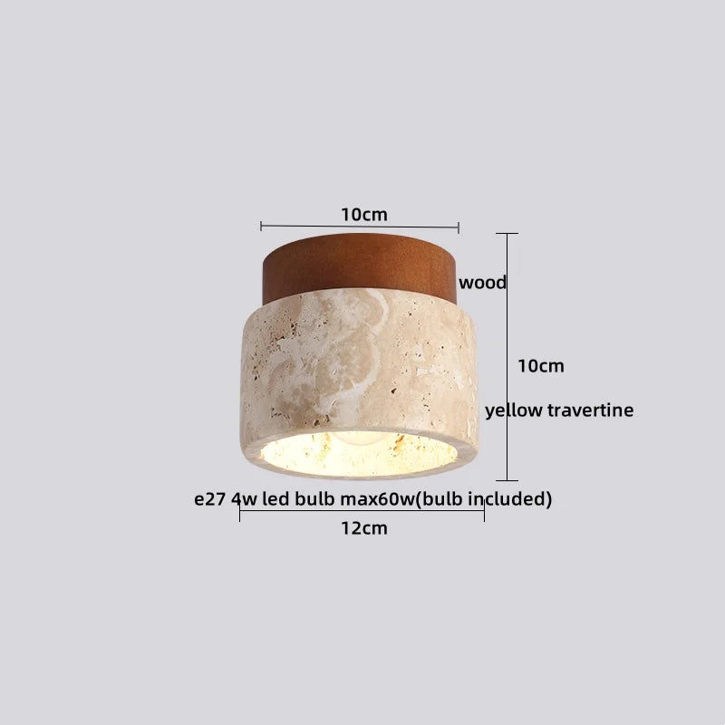 LumiSabi Travertin Natuursteen LED Plafondlamp – Moderne Wabi-Sabi Lamp - plafondlampen - sfeerbeeld