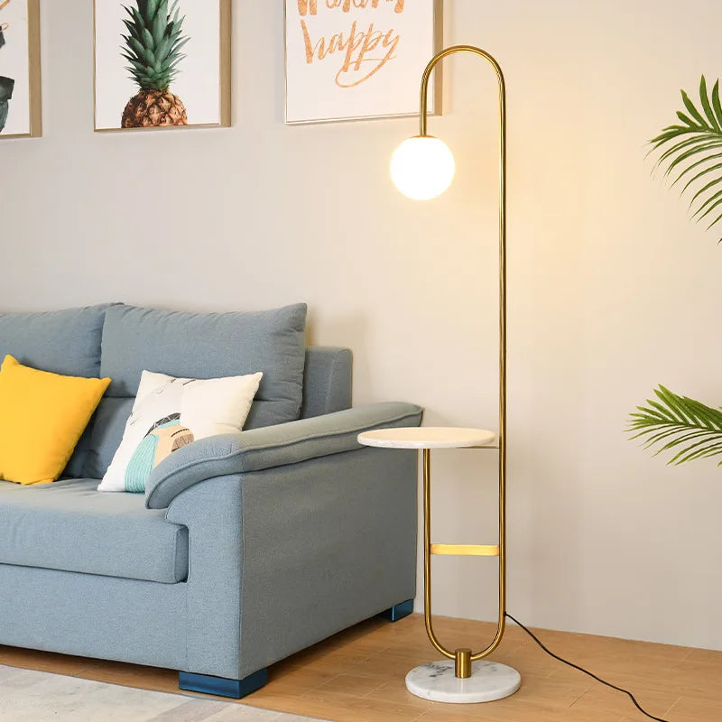 Nordic Luxe Vloerlamp met Marmeren Bijzettafel - vloerlamp - sfeerbeeld