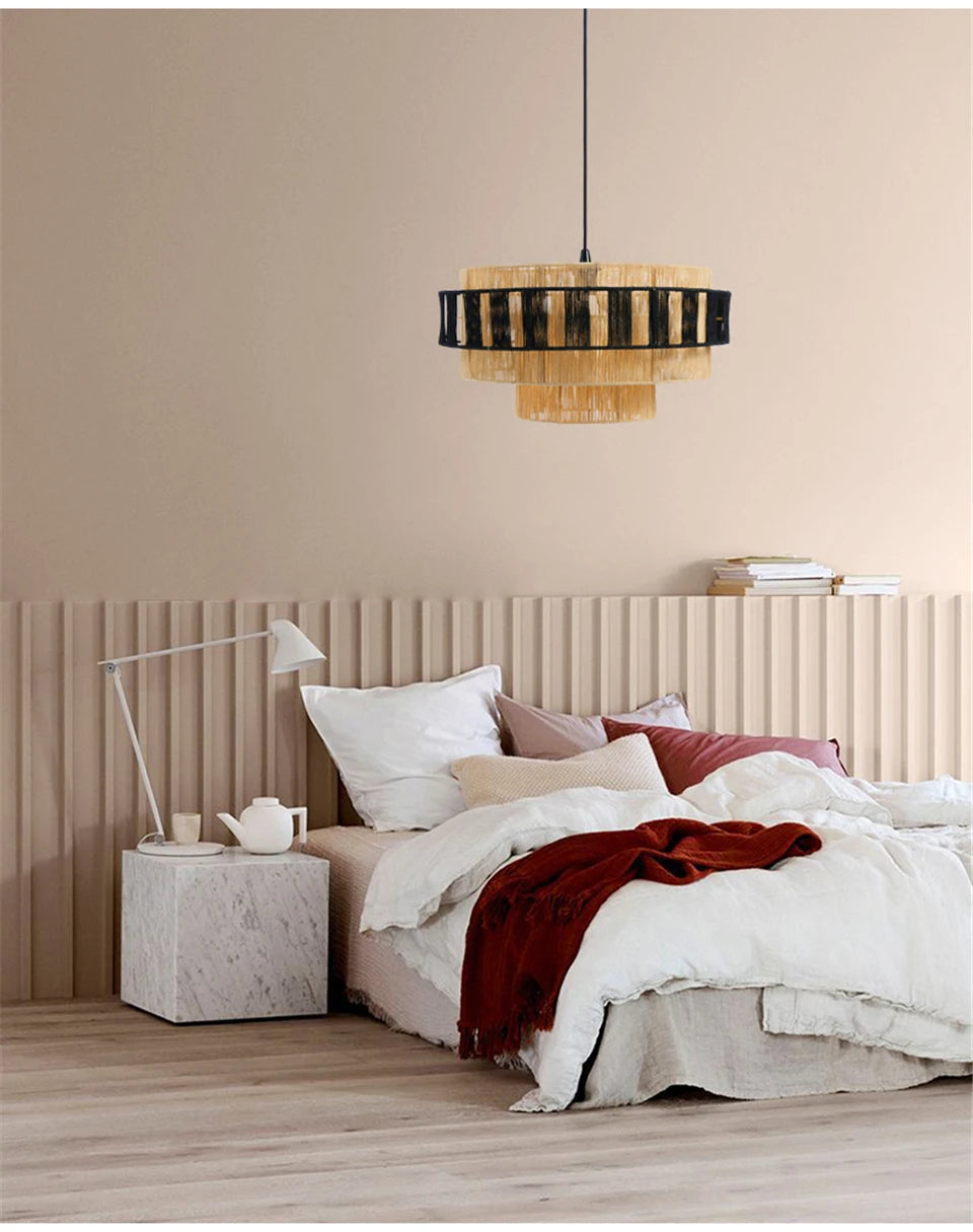 BonLumi Naturé – Retro Bonbon Hanglamp van Henneptouw en Rotan - hanglampen - close-up