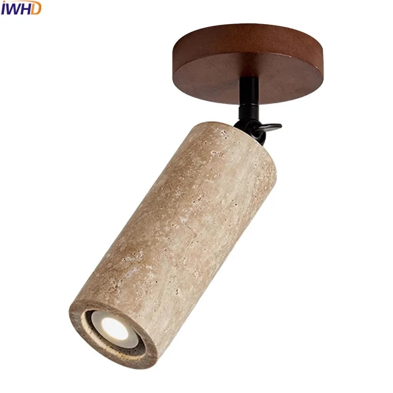 LumiSabi Travertin Natuursteen LED Plafondlamp – Moderne Wabi-Sabi Lamp