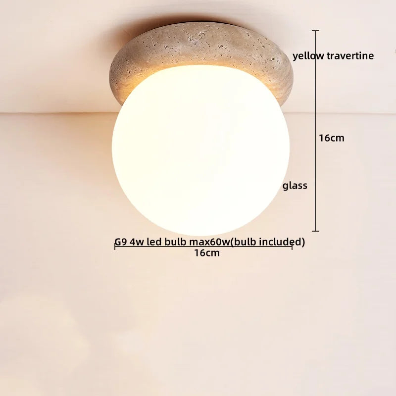 LumiSabi Travertin Natuursteen LED Plafondlamp – Moderne Wabi-Sabi Lamp - plafondlampen - close-up