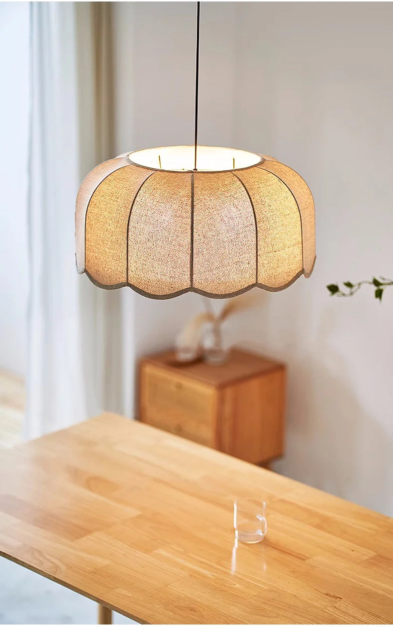 Nordic Wabi Glow – Minimalistische Wabi Sabi Linnen LED Hanglamp - hanglampen - close-up