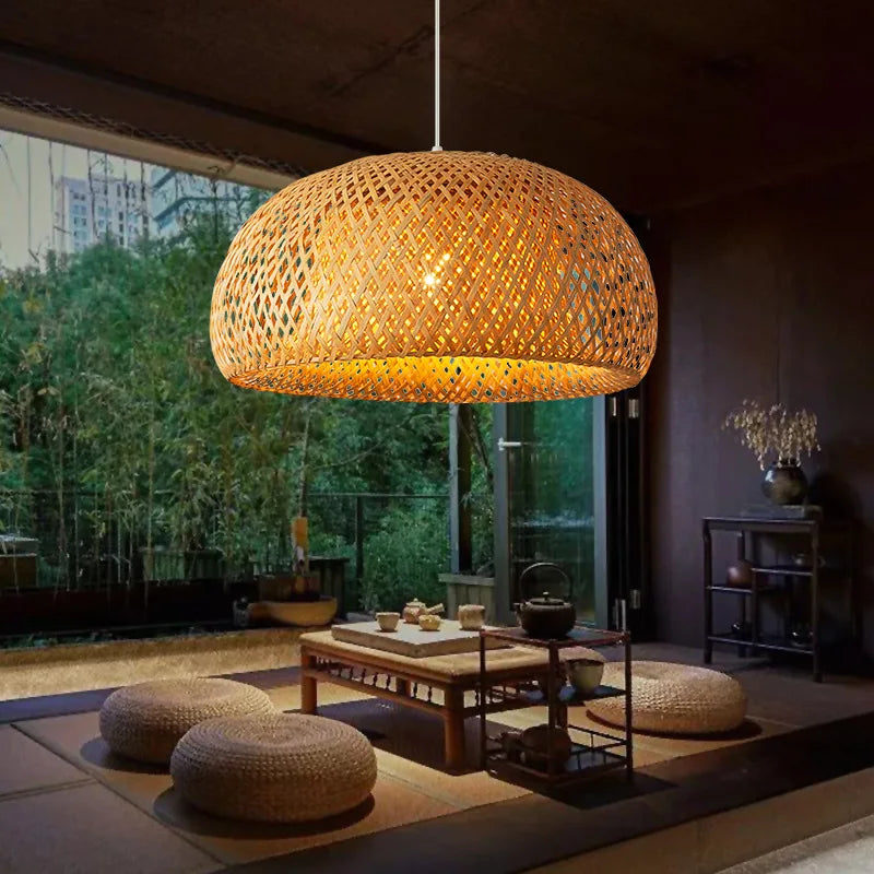 ZenWeave Bamboe Hanglamp – Handgeweven Oosterse Stijl voor Huis en Restaurant
