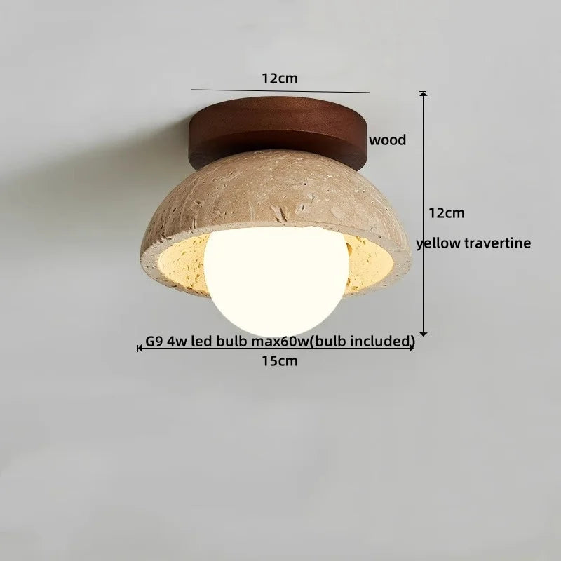 LumiSabi Travertin Natuursteen LED Plafondlamp – Moderne Wabi-Sabi Lamp - plafondlampen