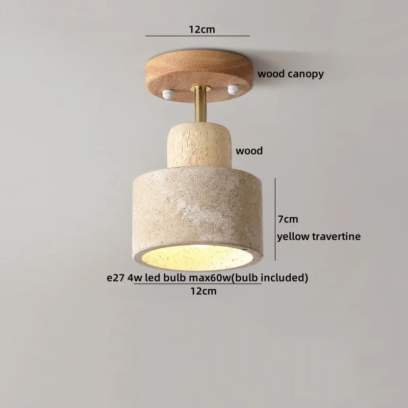 LumiSabi Travertin Natuursteen LED Plafondlamp – Moderne Wabi-Sabi Lamp - plafondlampen - zijaanzicht