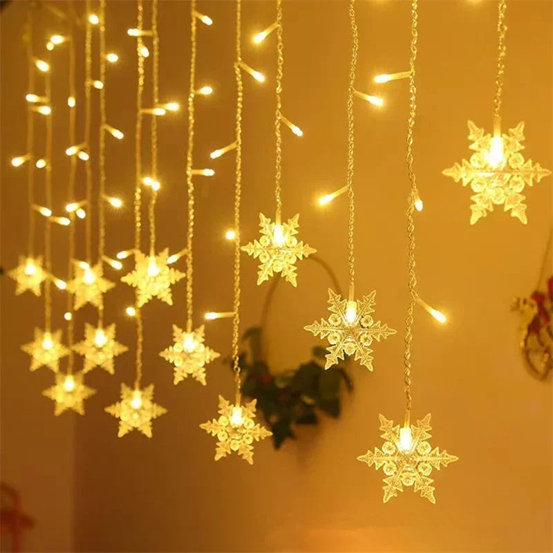 LumaSneeuw 4M LED Sneeuwvlok Gordijnverlichting – Kerst IJspegel Sfeerverlichting - buitenverlichting - close-up