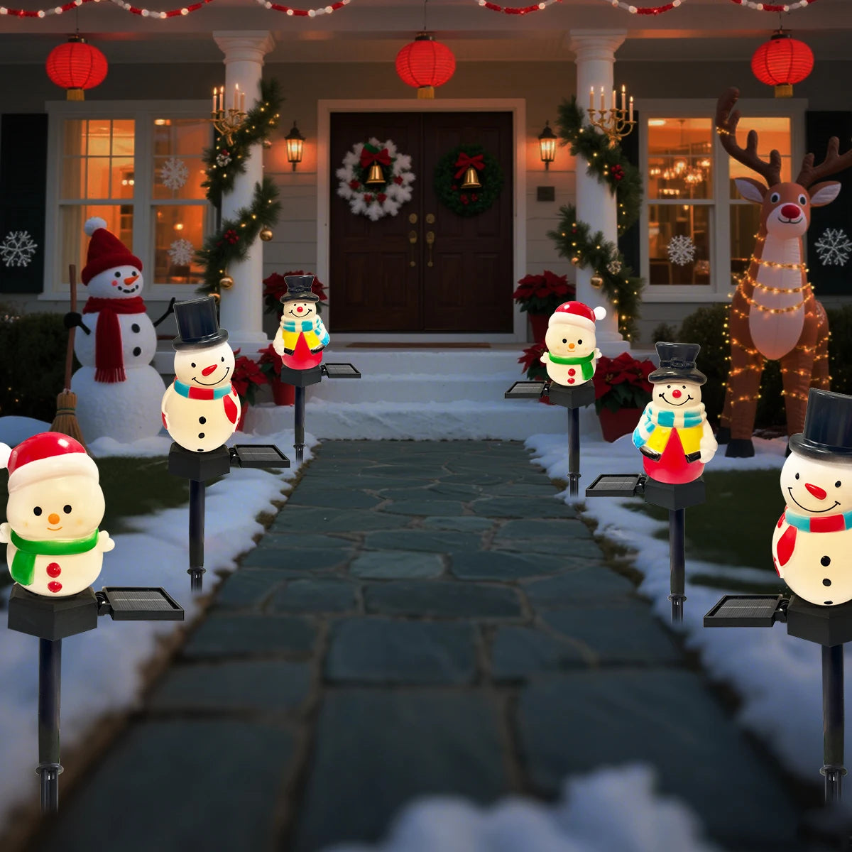 SnowGlow Kerst Sneeuwpop Solar LED Padverlichting - buitenverlichting - zijaanzicht