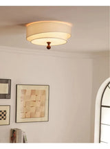 Wabi Sabi Vintage Plafondlamp – Cirkelvormige Groene/Witte Stoffen Lamp