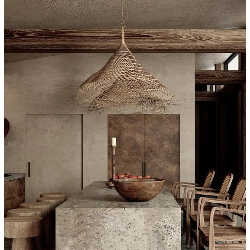 “RattanAura Wabi-Sabi Hanglamp” – Japanse LED Pendel Lamp met Ratten-Design - hanglampen - detail