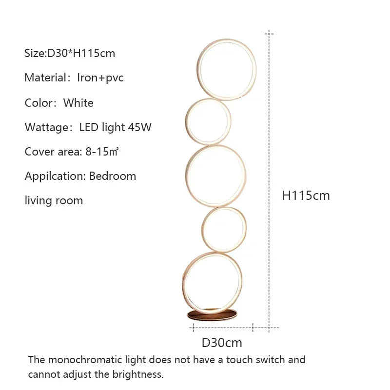 Luxe Nordic LED Vloerlamp – Dimbare 5-Ring Design - vloerlamp - gemonteerd