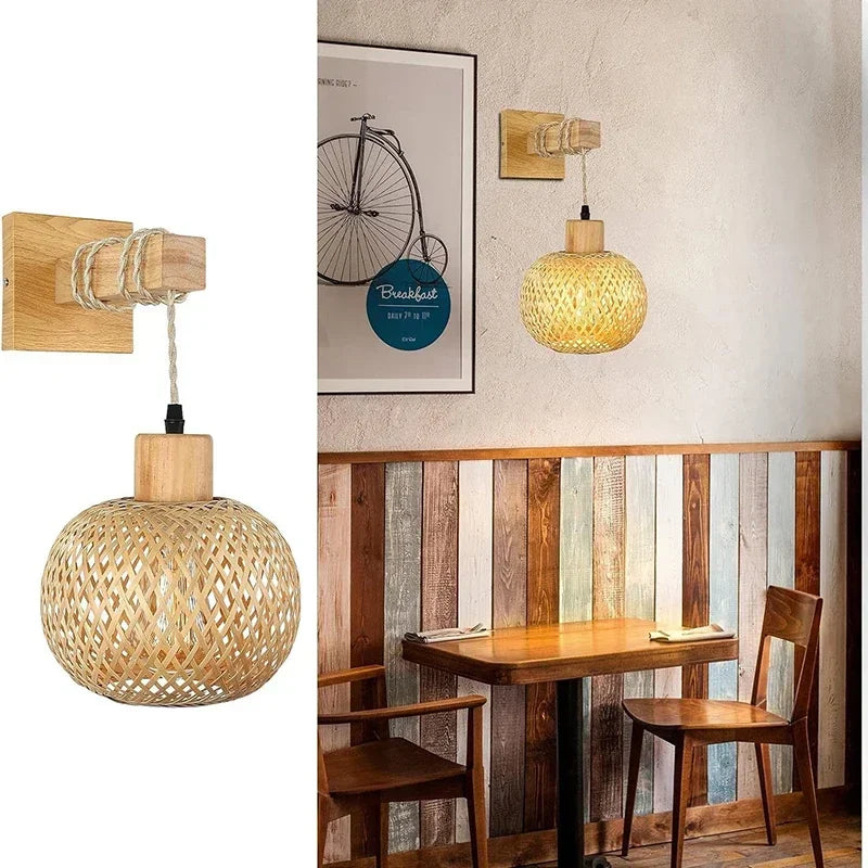 SolBambu Wandlamp – Handgeweven Bamboe Lantaarn voor Natuurlijke Moderne Interieurs - wandlampen - zijaanzicht