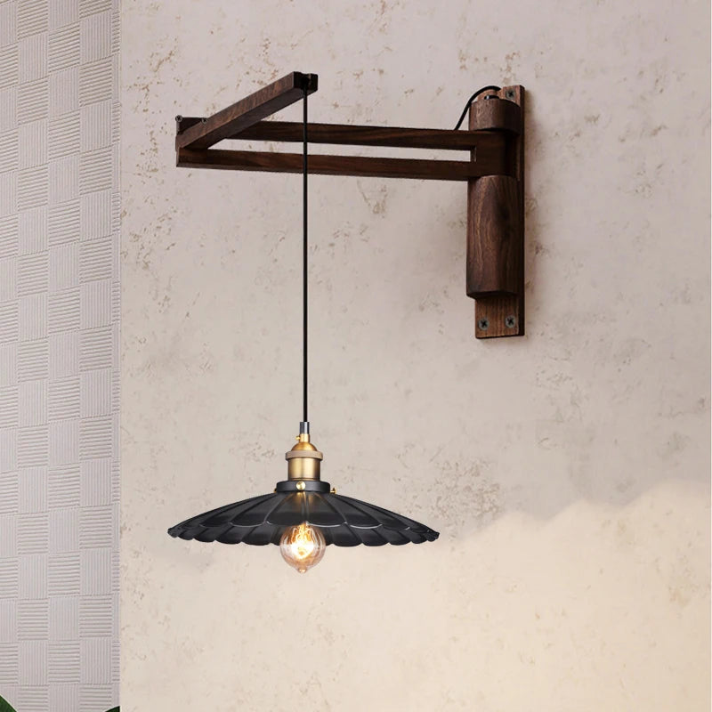 KoshiWood Japanse Wandlamp – Massief Houten Bedlamp met Uitschuifbare Arm & Retro Nordic Design - wandlampen - sfeerbeeld