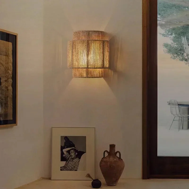 MORI GLOW Handgemaakte Hennep Touw Wandlamp - wandlamp - in de kamer