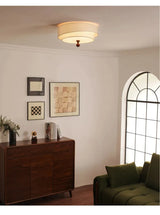 Wabi Sabi Vintage Plafondlamp – Cirkelvormige Groene/Witte Stoffen Lamp