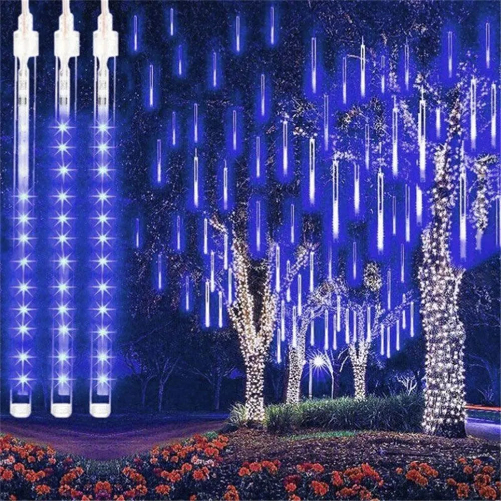 LumiRegen 50cm LED Vallende Sterren Regen-kerstverlichting - buitenverlichting - zijaanzicht