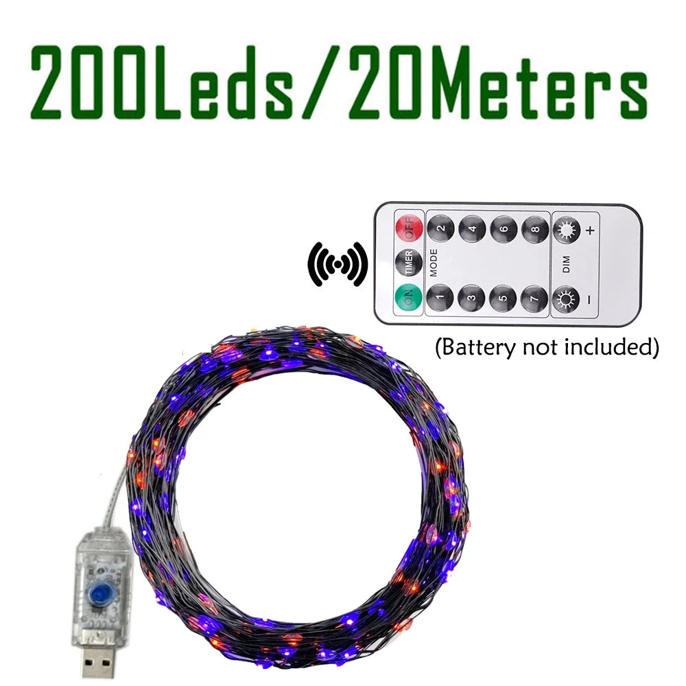 GLOWSPELL – Halloween LED Sfeerverlichting 100/200 LEDs met Zwarte Draad - buitenverlichting - detail