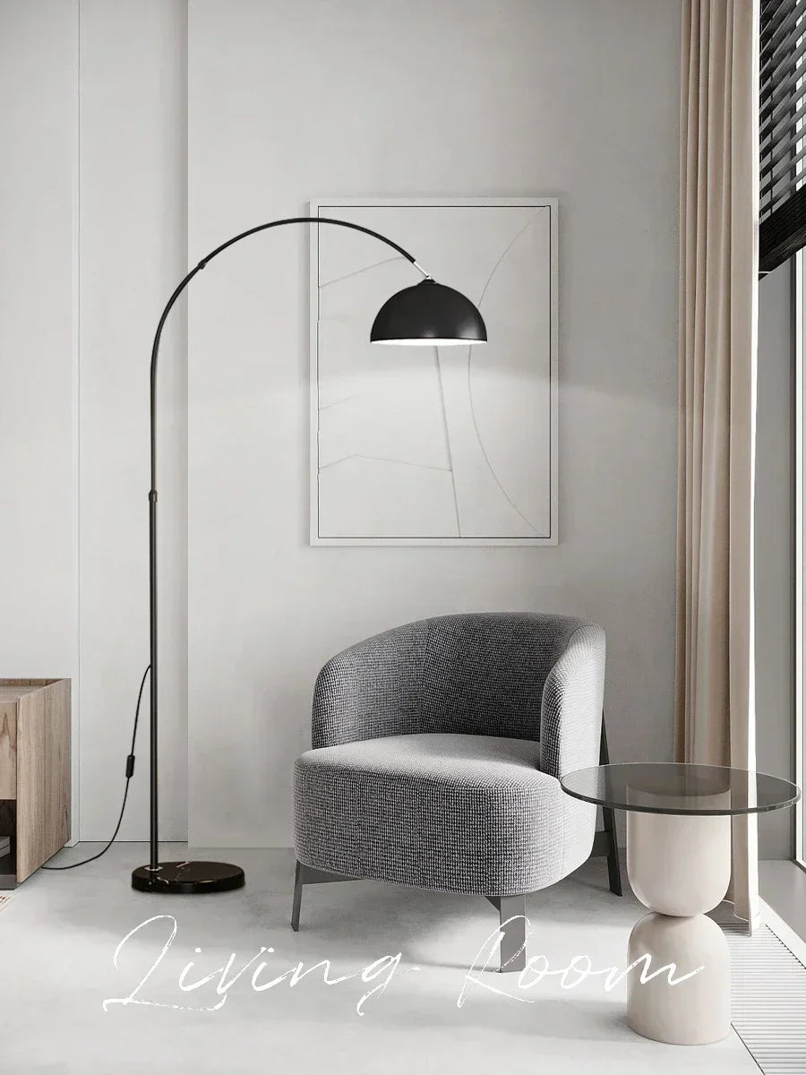 Nordic Arc Luxe Vloerlamp – Minimalistische LED Staande Lamp met Marmeren Basis - vloerlampen - zijaanzicht