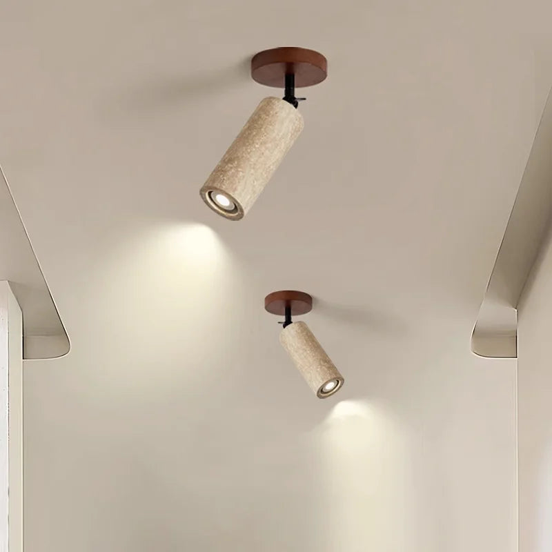 LumiSabi Travertin Natuursteen LED Plafondlamp – Moderne Wabi-Sabi Lamp - plafondlampen - in de kamer