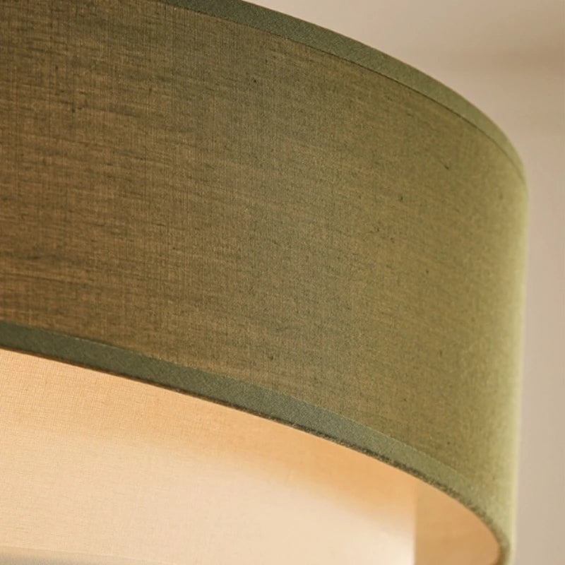Wabi Sabi Vintage Plafondlamp – Cirkelvormige Groene/Witte Stoffen Lamp - plafondlampen - zijaanzicht