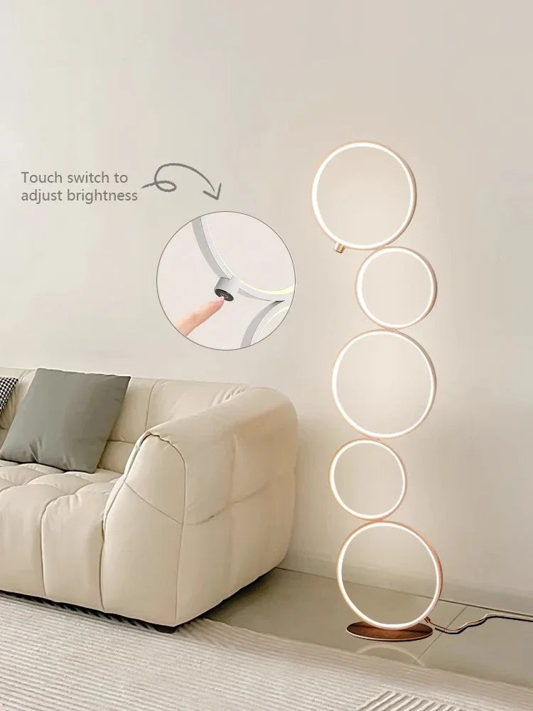 Luxe Nordic LED Vloerlamp – Dimbare 5-Ring Design