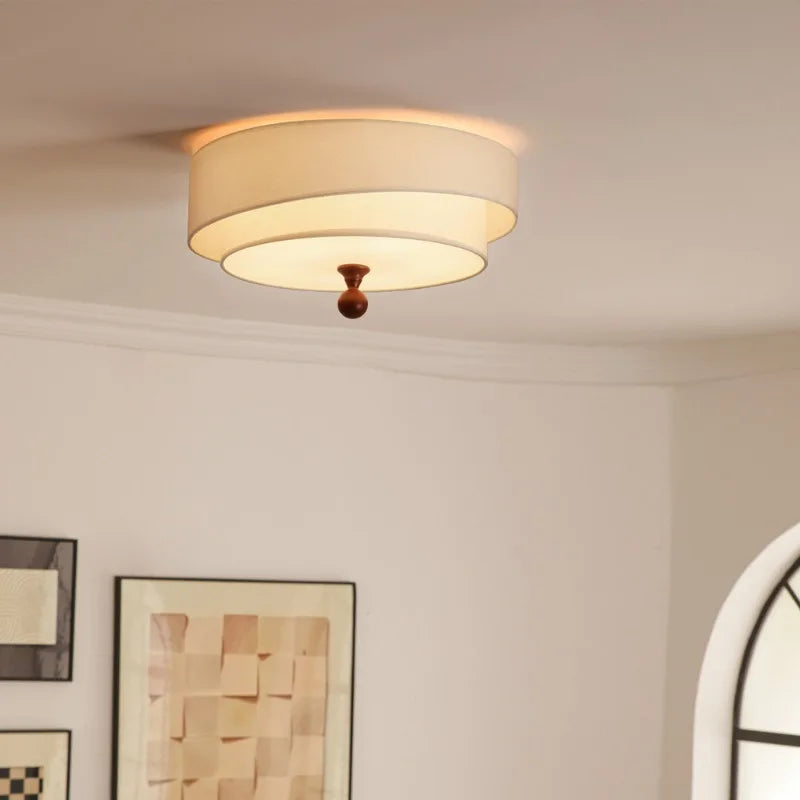 Wabi Sabi Vintage Plafondlamp – Cirkelvormige Groene/Witte Stoffen Lamp - plafondlampen - in de kamer