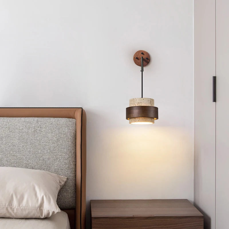LumiTravert Wandlamp – LED Natuursteen & Hout Design met Trekschakelaar - wandlamp - detail