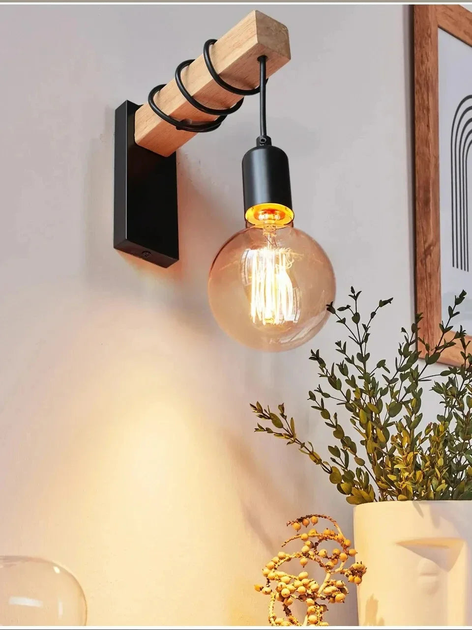 RetroLume – Vintage Wandlamp van Hout & IJzer met LED E27 | Industrieel & Loft Design - wandlamp - materiaaldetail