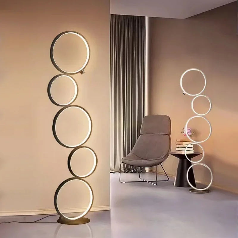 Luxe Nordic LED Vloerlamp – Dimbare 5-Ring Design