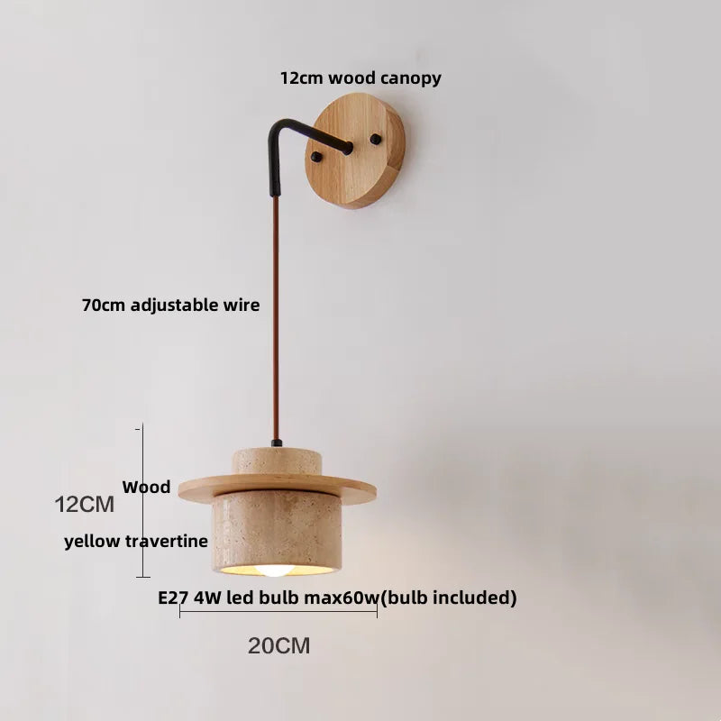 LumiTravert Wandlamp – LED Natuursteen & Hout Design met Trekschakelaar - wandlamp - close-up