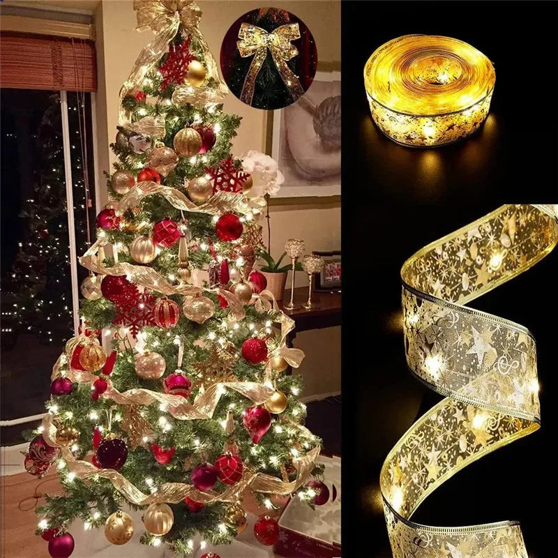 LumiRibbon Gouden Kerstlint Lichtslinger – 2M/5M/10M LED - buitenverlichting - afmetingen