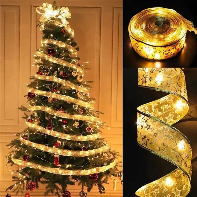 LumiRibbon Gouden Kerstlint Lichtslinger – 2M/5M/10M LED - buitenverlichting - zijaanzicht