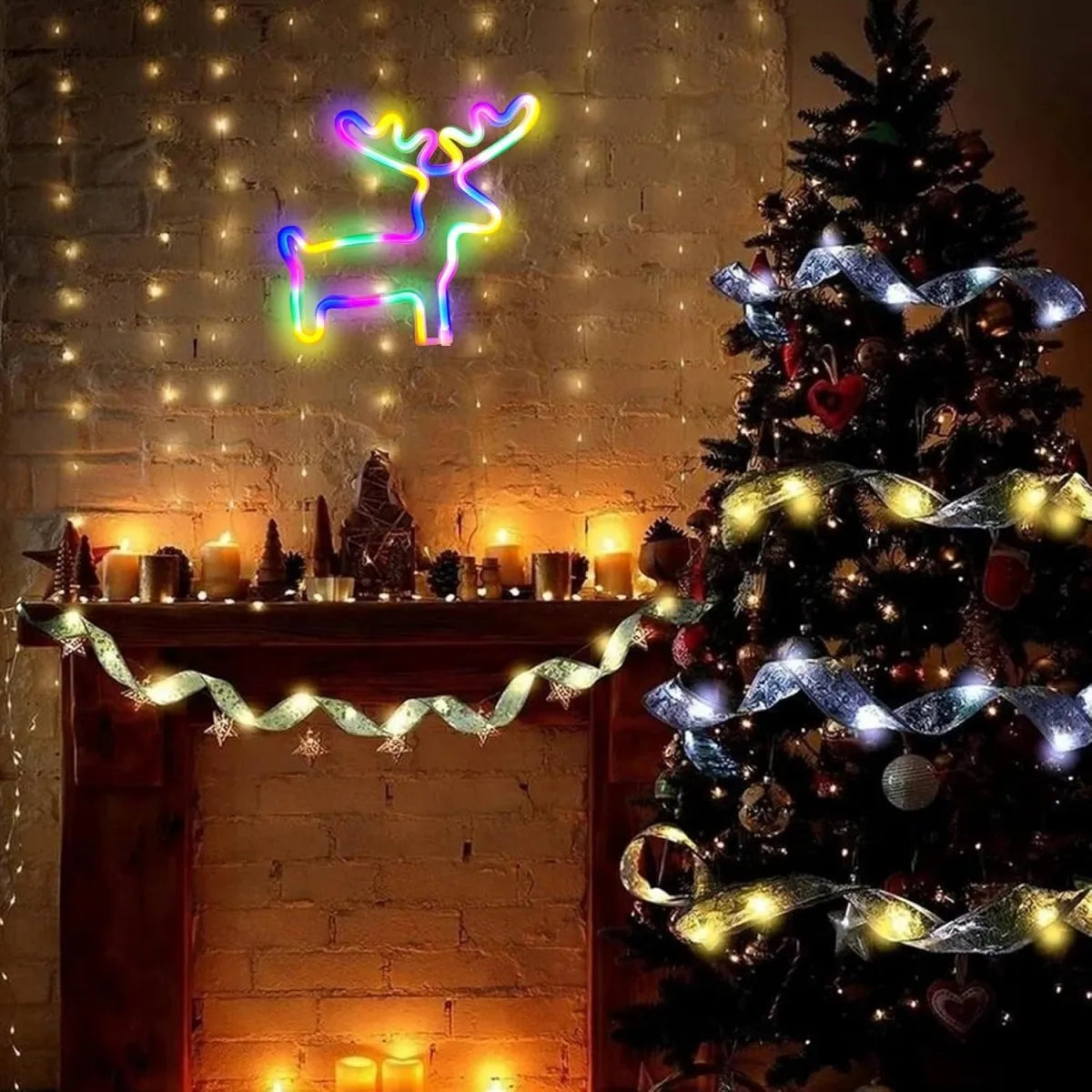 Magische Kerstsfeer Neonlamp – Rendier, Kerstsok & Boom – LED - buitenverlichting - verlicht
