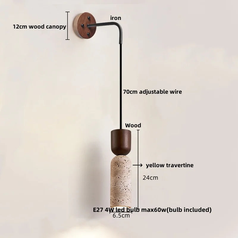 LumiTravert Wandlamp – LED Natuursteen & Hout Design met Trekschakelaar - wandlamp
