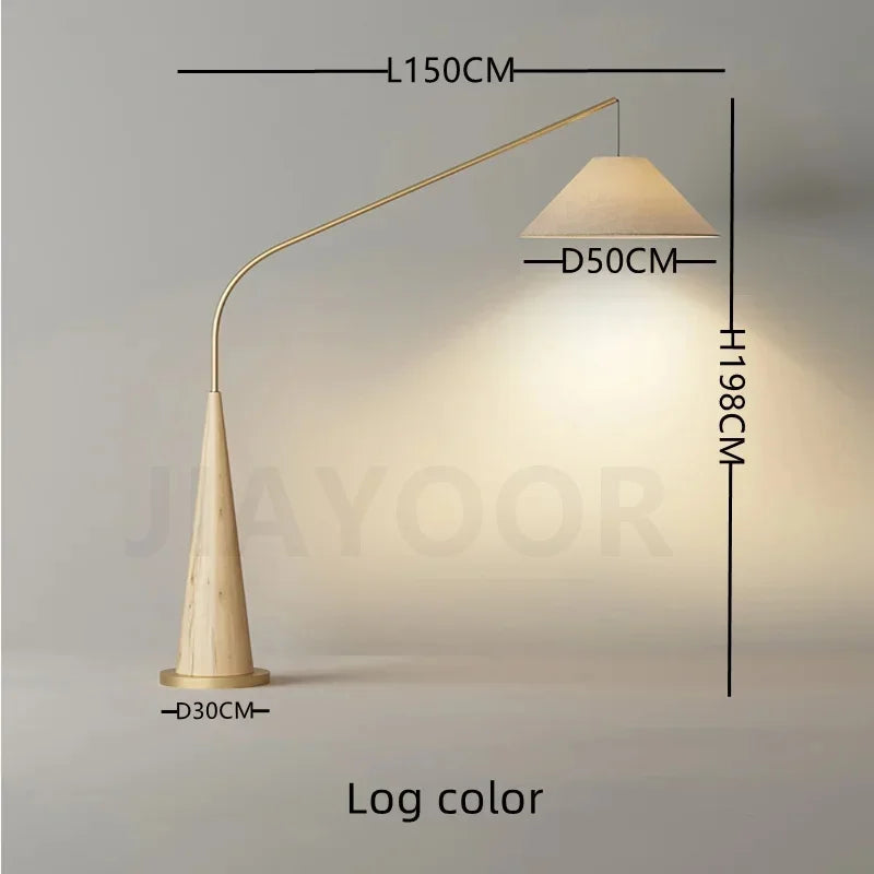 LumiArc – Luxe Houten Boogvloerlamp met Stoffen Kap - vloerlamp - gemonteerd