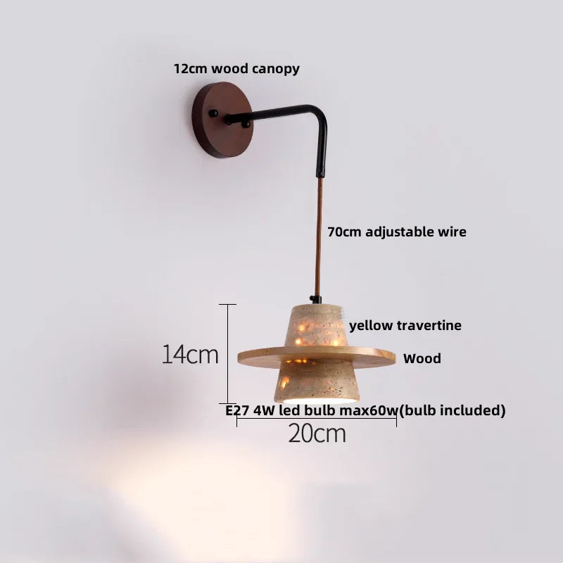 LumiTravert Wandlamp – LED Natuursteen & Hout Design met Trekschakelaar - wandlamp - sfeerbeeld