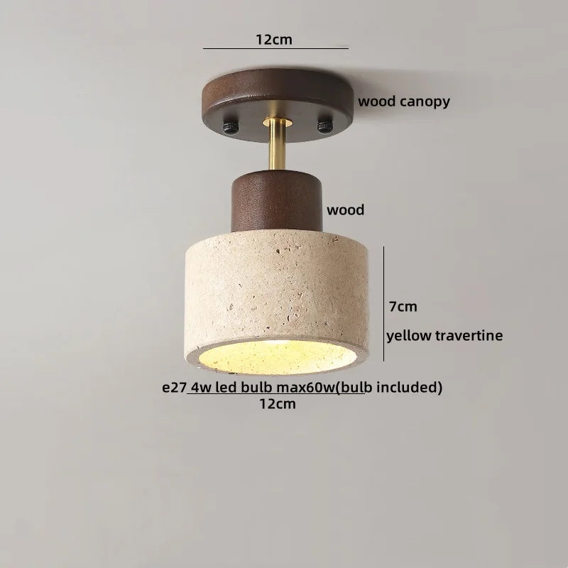 LumiSabi Travertin Natuursteen LED Plafondlamp – Moderne Wabi-Sabi Lamp - plafondlampen - detail